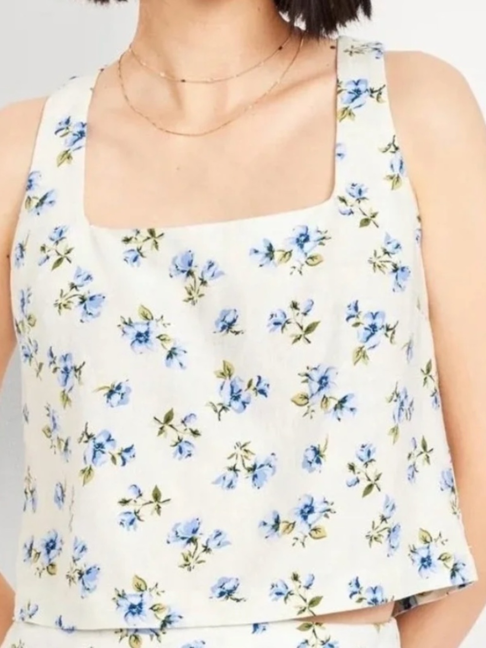 Old Navy White Floral Square-Neck Crop Top